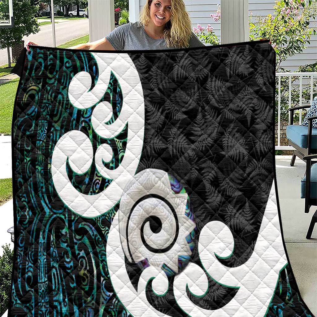 Aotearoa Koru Quilt Cyan Maori Paua Shell Mix Silver Fern - Vibe Hoodie Shop