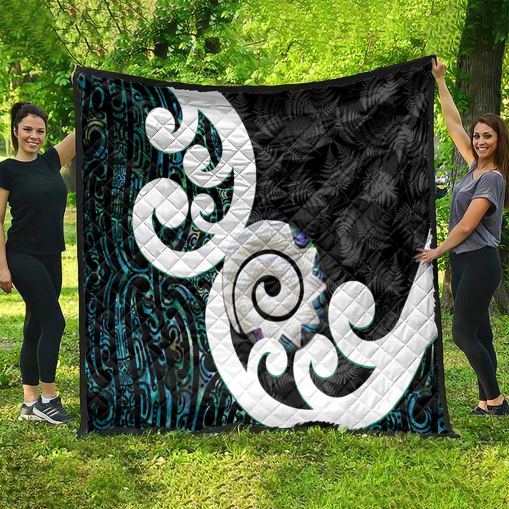 Aotearoa Koru Quilt Cyan Maori Paua Shell Mix Silver Fern - Vibe Hoodie Shop