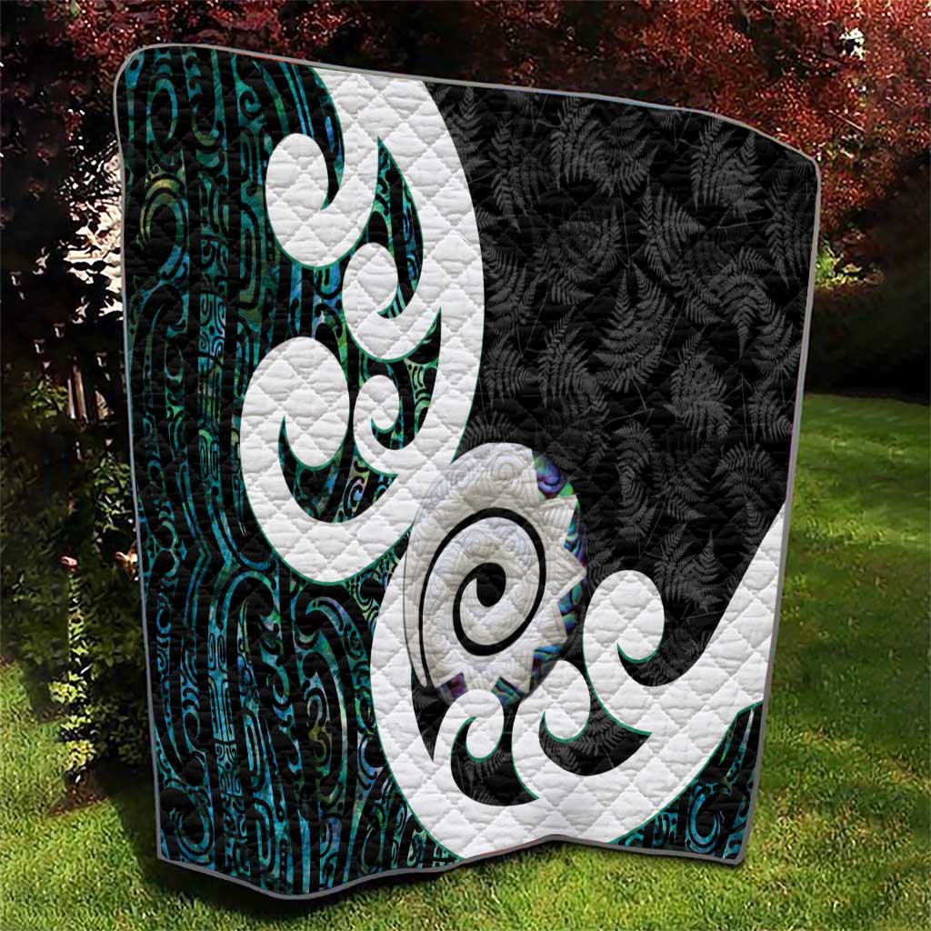 Aotearoa Koru Quilt Cyan Maori Paua Shell Mix Silver Fern - Vibe Hoodie Shop