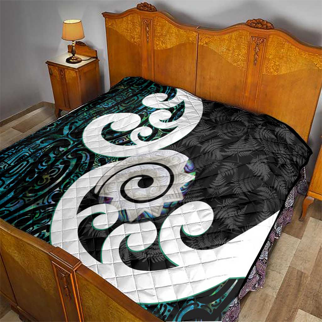 Aotearoa Koru Quilt Cyan Maori Paua Shell Mix Silver Fern - Vibe Hoodie Shop