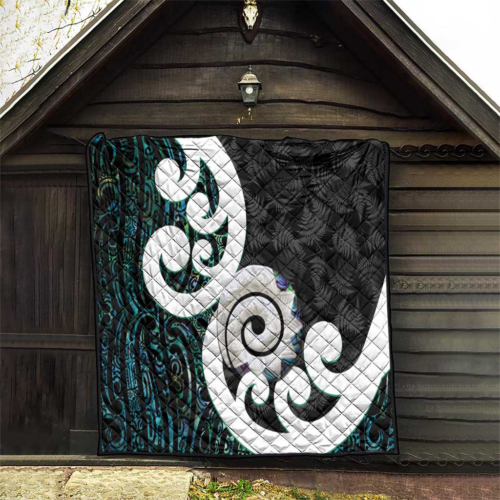 Aotearoa Koru Quilt Cyan Maori Paua Shell Mix Silver Fern - Vibe Hoodie Shop