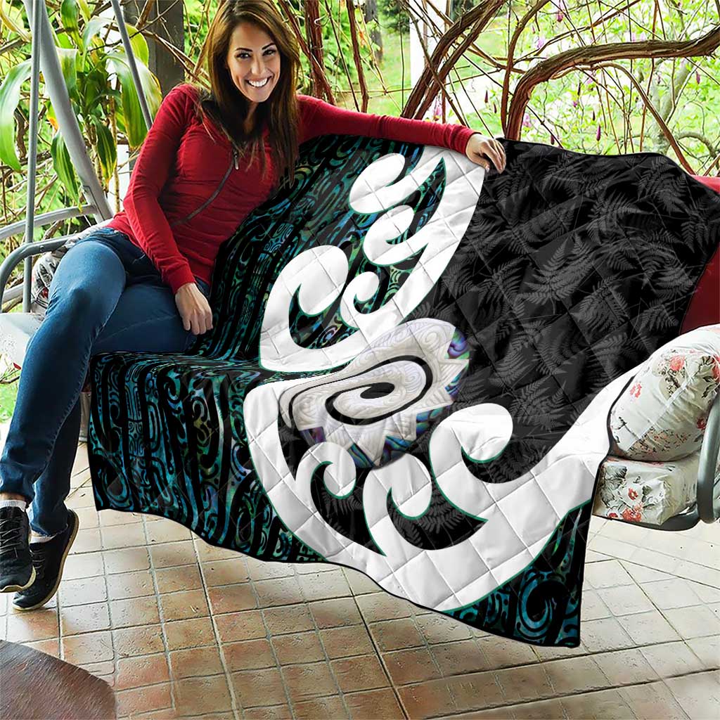 Aotearoa Koru Quilt Cyan Maori Paua Shell Mix Silver Fern - Vibe Hoodie Shop