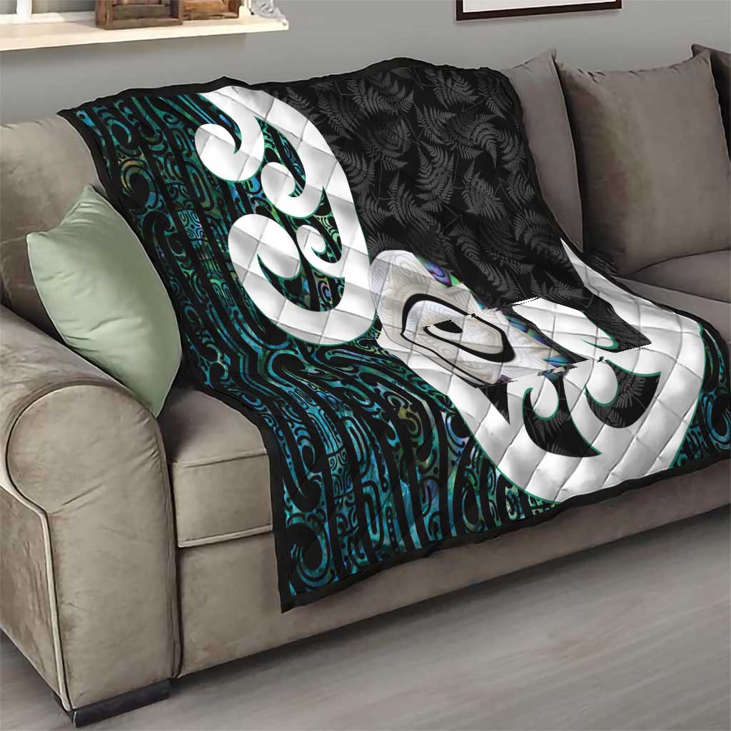 Aotearoa Koru Quilt Cyan Maori Paua Shell Mix Silver Fern - Vibe Hoodie Shop