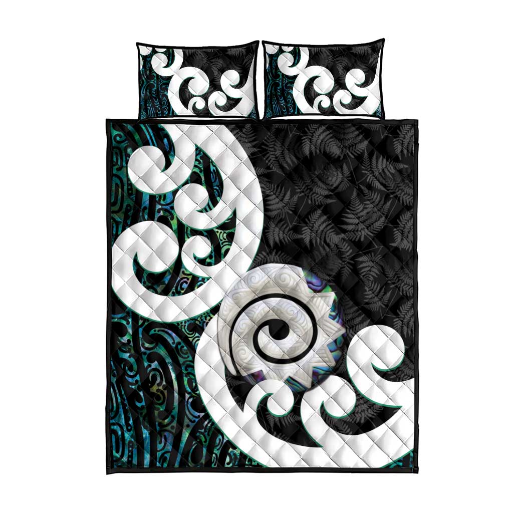 Aotearoa Koru Quilt Bed Set Cyan Maori Paua Shell Mix Silver Fern - Vibe Hoodie Shop