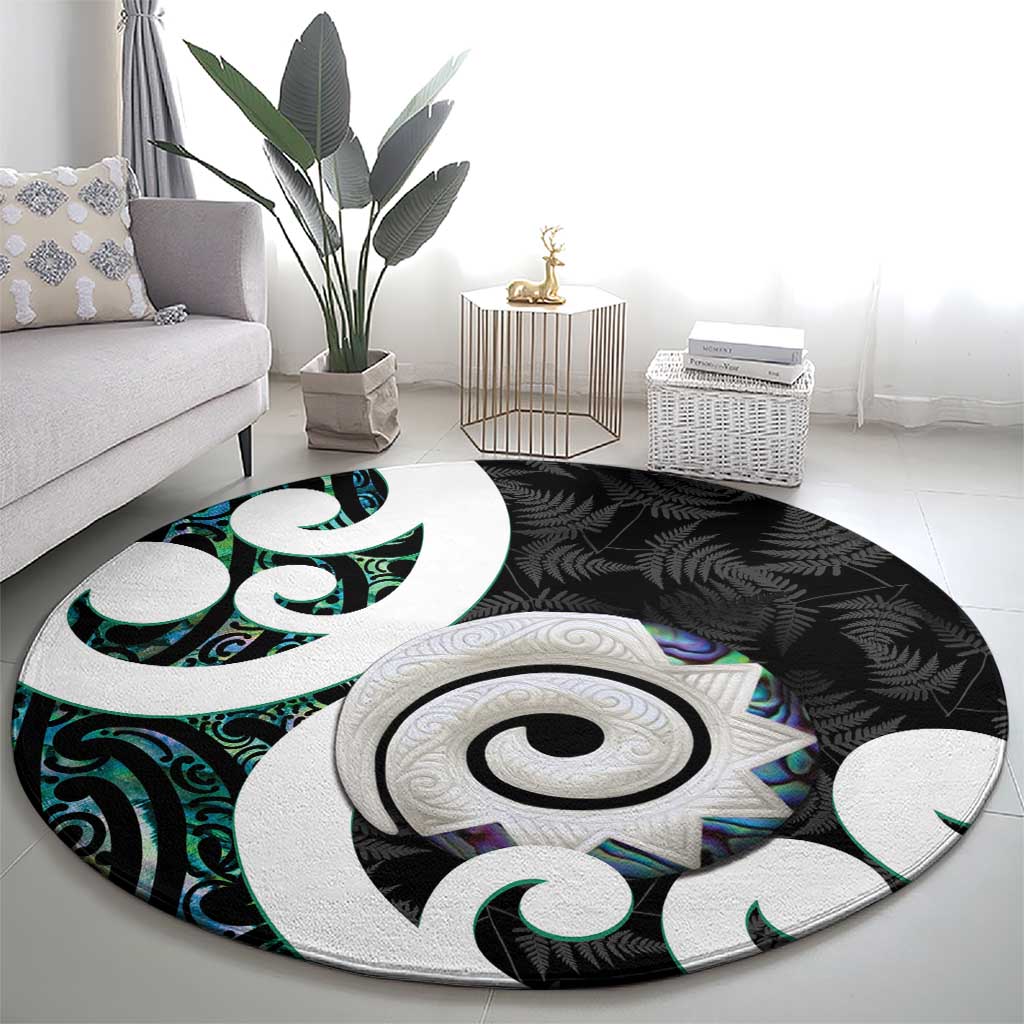 Aotearoa Koru Round Carpet Cyan Maori Paua Shell Mix Silver Fern