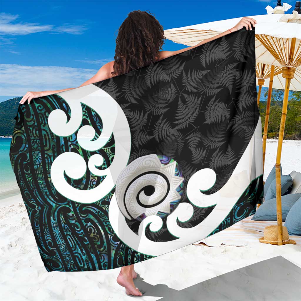 Aotearoa Koru Sarong Cyan Maori Paua Shell Mix Silver Fern - Vibe Hoodie Shop