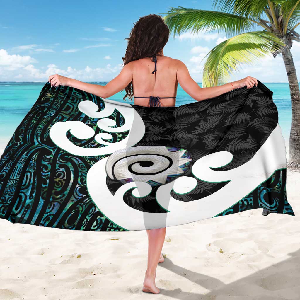 Aotearoa Koru Sarong Cyan Maori Paua Shell Mix Silver Fern - Vibe Hoodie Shop