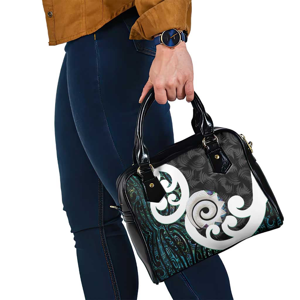 Aotearoa Koru Shoulder Handbag Cyan Maori Paua Shell Mix Silver Fern - Vibe Hoodie Shop