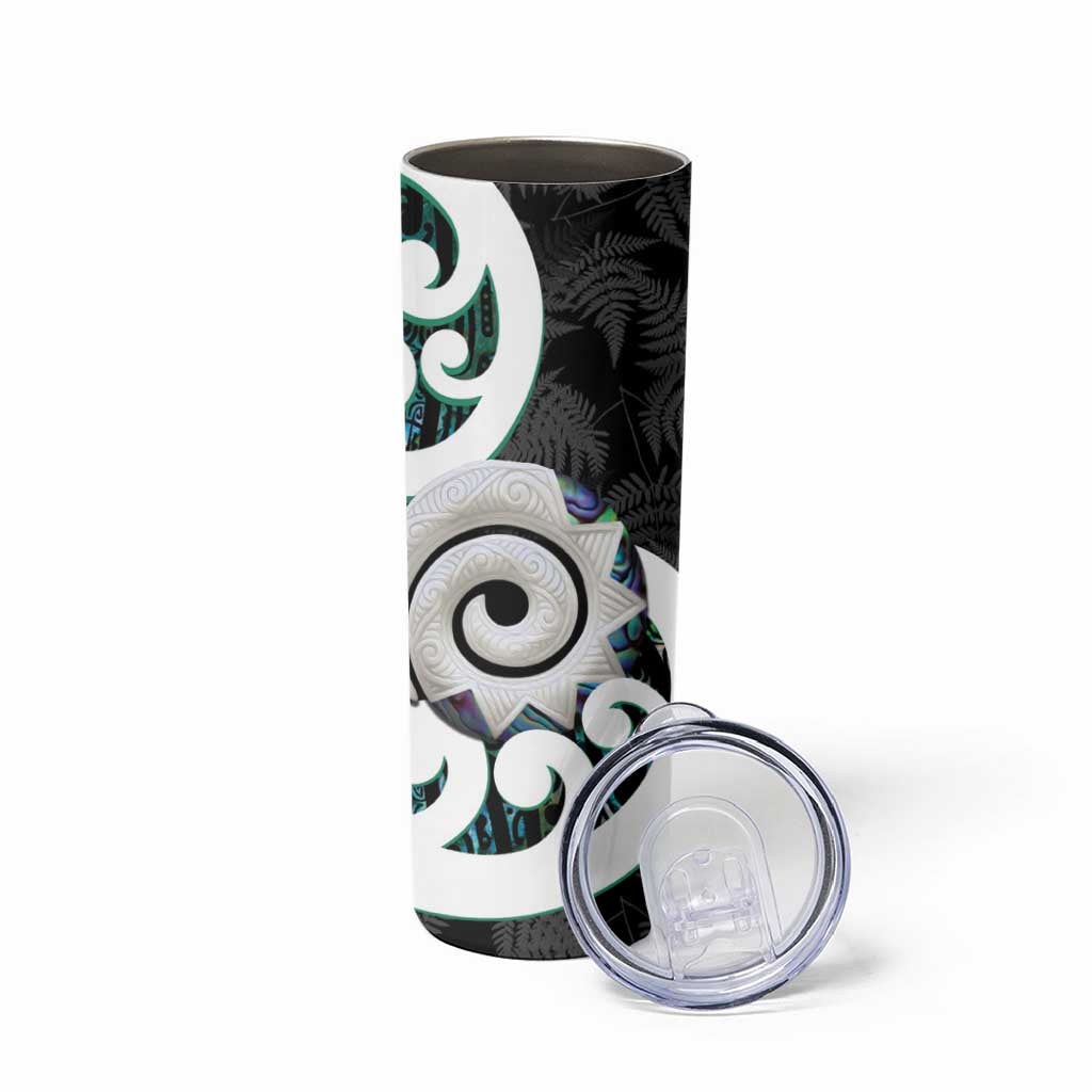 Aotearoa Koru Skinny Tumbler Cyan Maori Paua Shell Mix Silver Fern