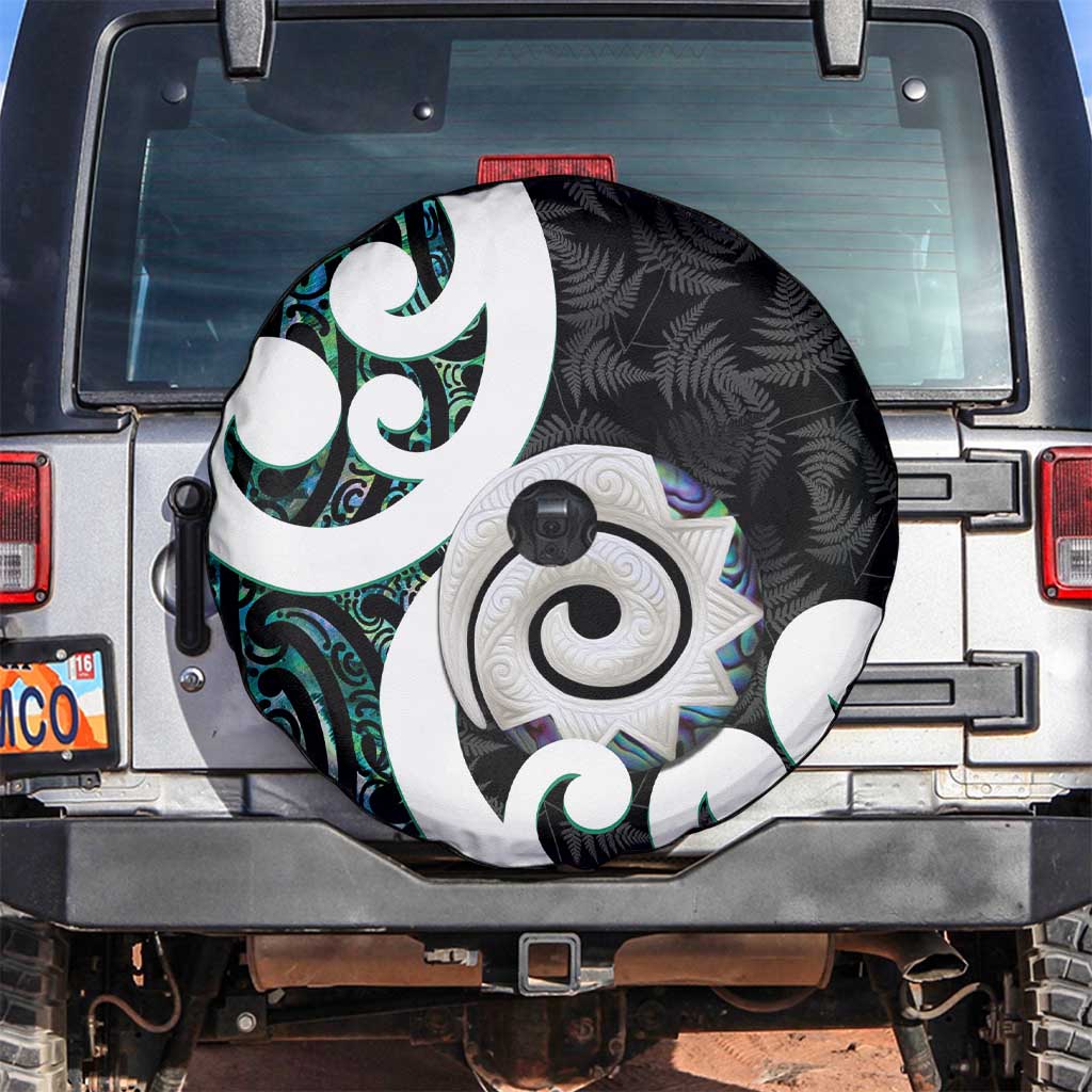 Aotearoa Koru Spare Tire Cover Cyan Maori Paua Shell Mix Silver Fern - Vibe Hoodie Shop