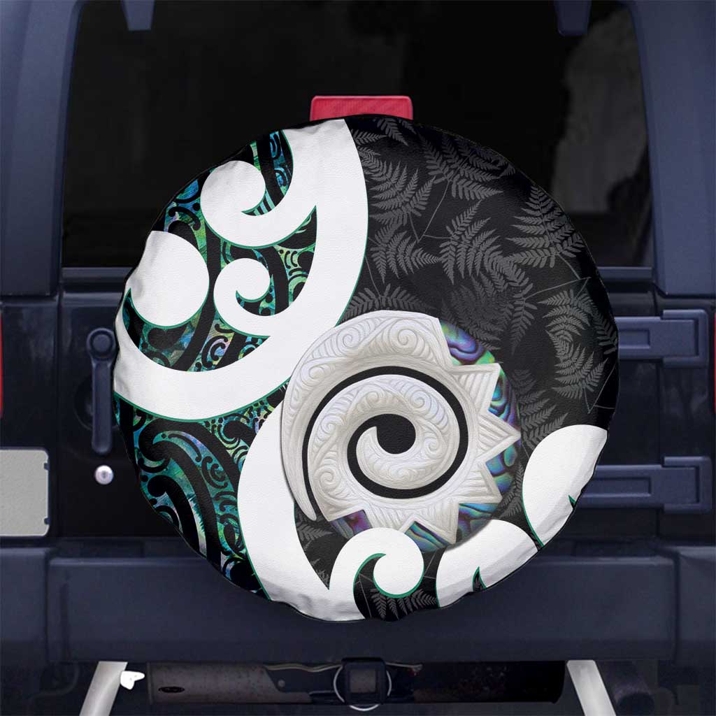 Aotearoa Koru Spare Tire Cover Cyan Maori Paua Shell Mix Silver Fern - Vibe Hoodie Shop