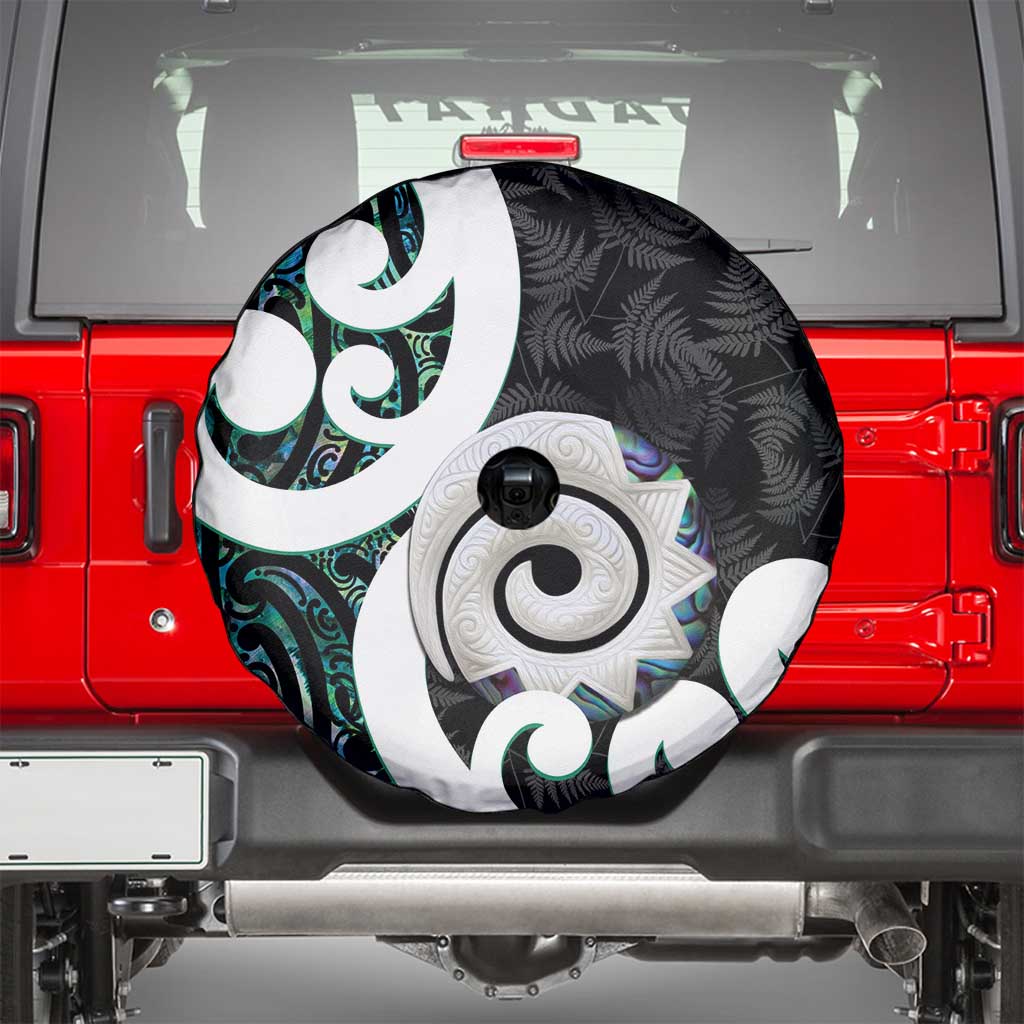 Aotearoa Koru Spare Tire Cover Cyan Maori Paua Shell Mix Silver Fern - Vibe Hoodie Shop