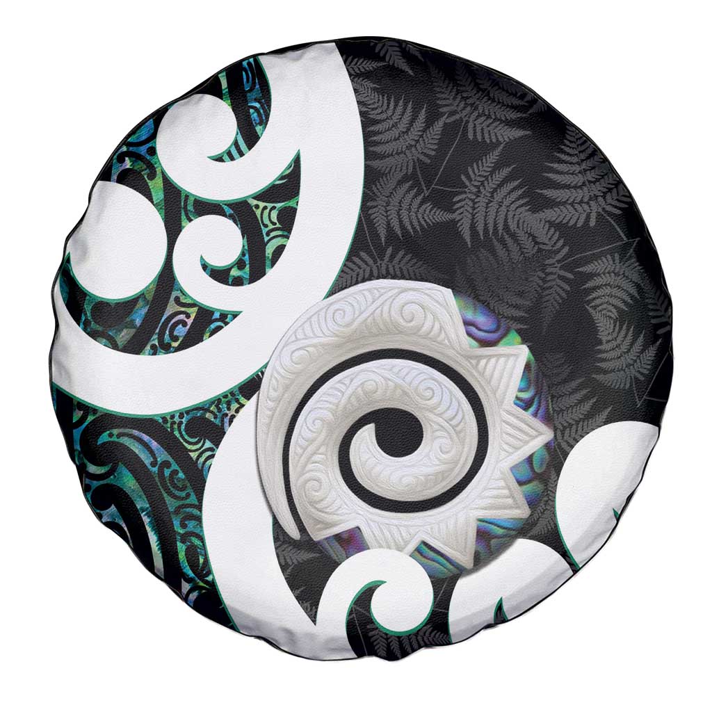 Aotearoa Koru Spare Tire Cover Cyan Maori Paua Shell Mix Silver Fern - Vibe Hoodie Shop