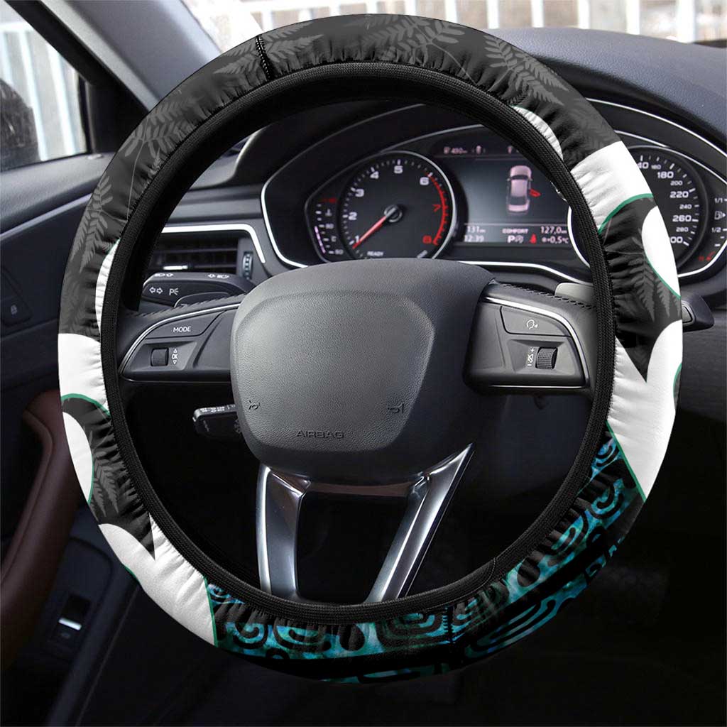 Aotearoa Koru Steering Wheel Cover Cyan Maori Paua Shell Mix Silver Fern