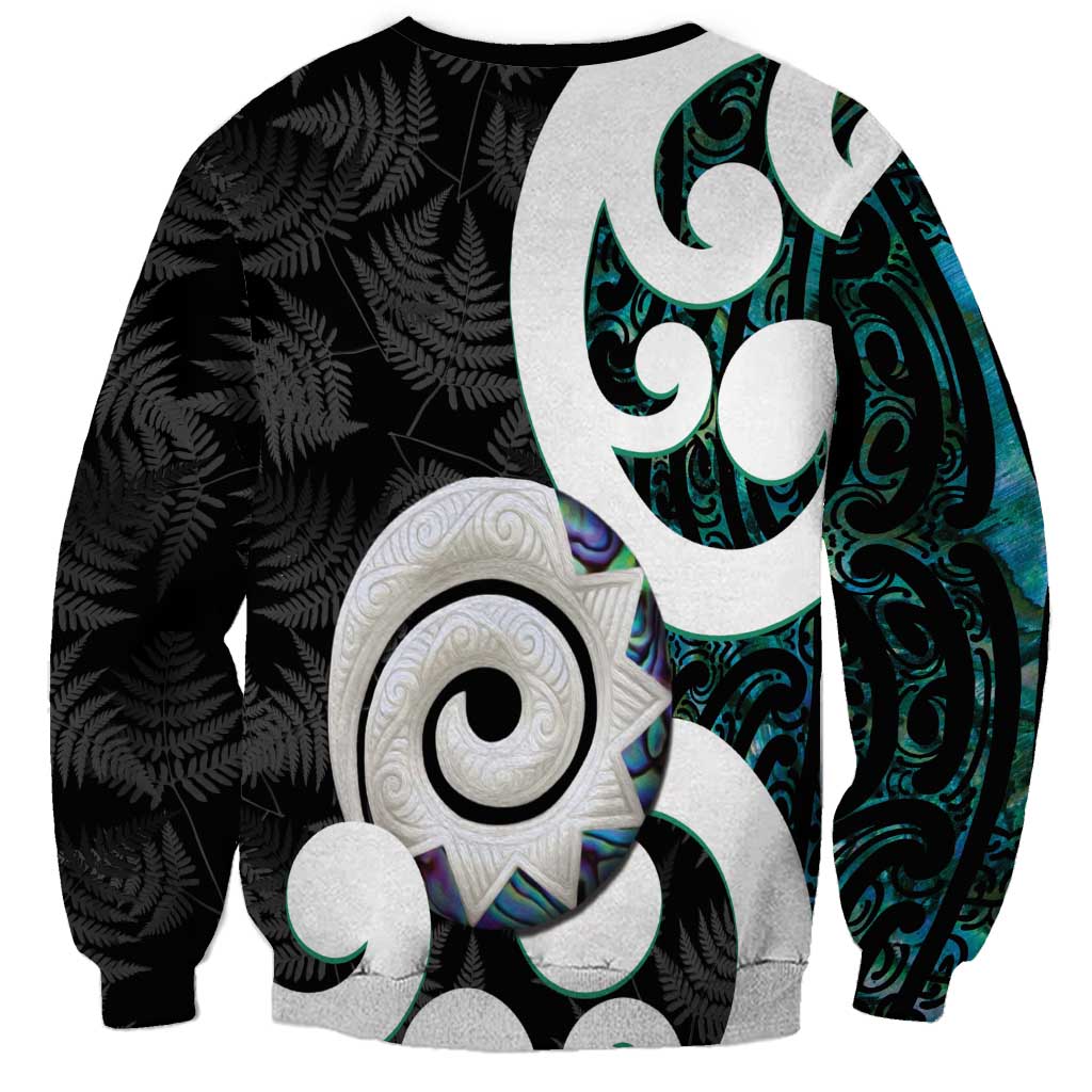 Aotearoa Koru Sweatshirt Cyan Maori Paua Shell Mix Silver Fern - Vibe Hoodie Shop