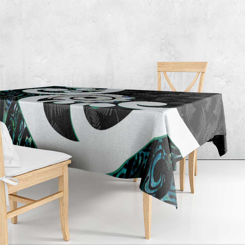 Aotearoa Koru Tablecloth Cyan Maori Paua Shell Mix Silver Fern