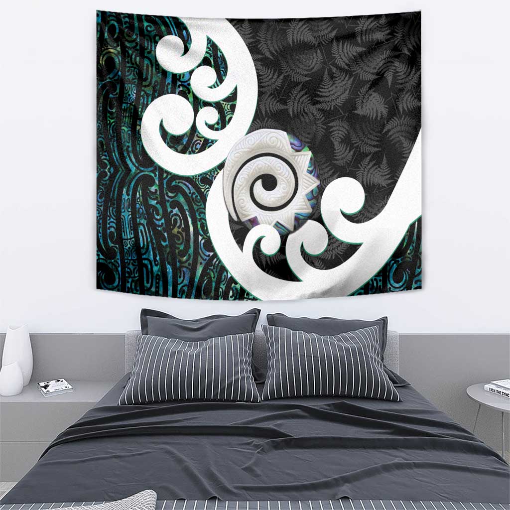Aotearoa Koru Tapestry Cyan Maori Paua Shell Mix Silver Fern - Vibe Hoodie Shop