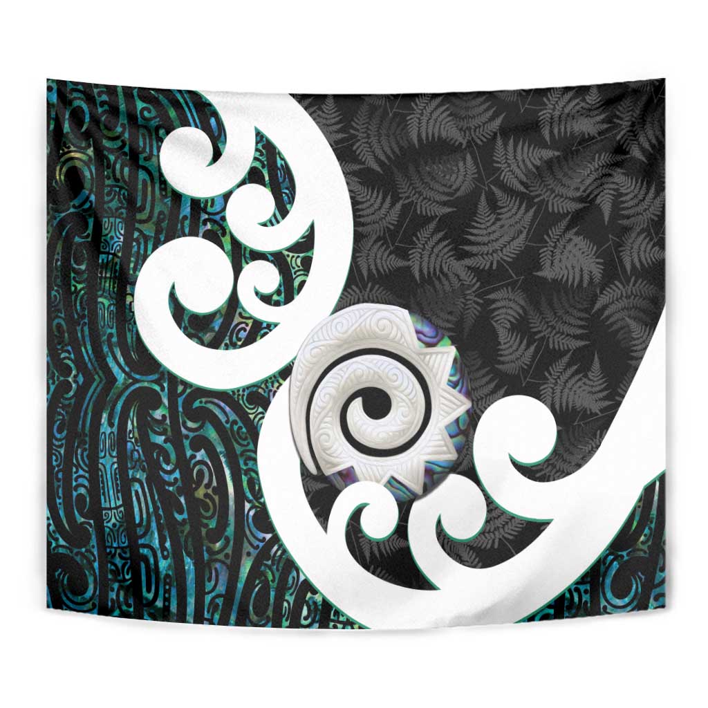 Aotearoa Koru Tapestry Cyan Maori Paua Shell Mix Silver Fern - Vibe Hoodie Shop