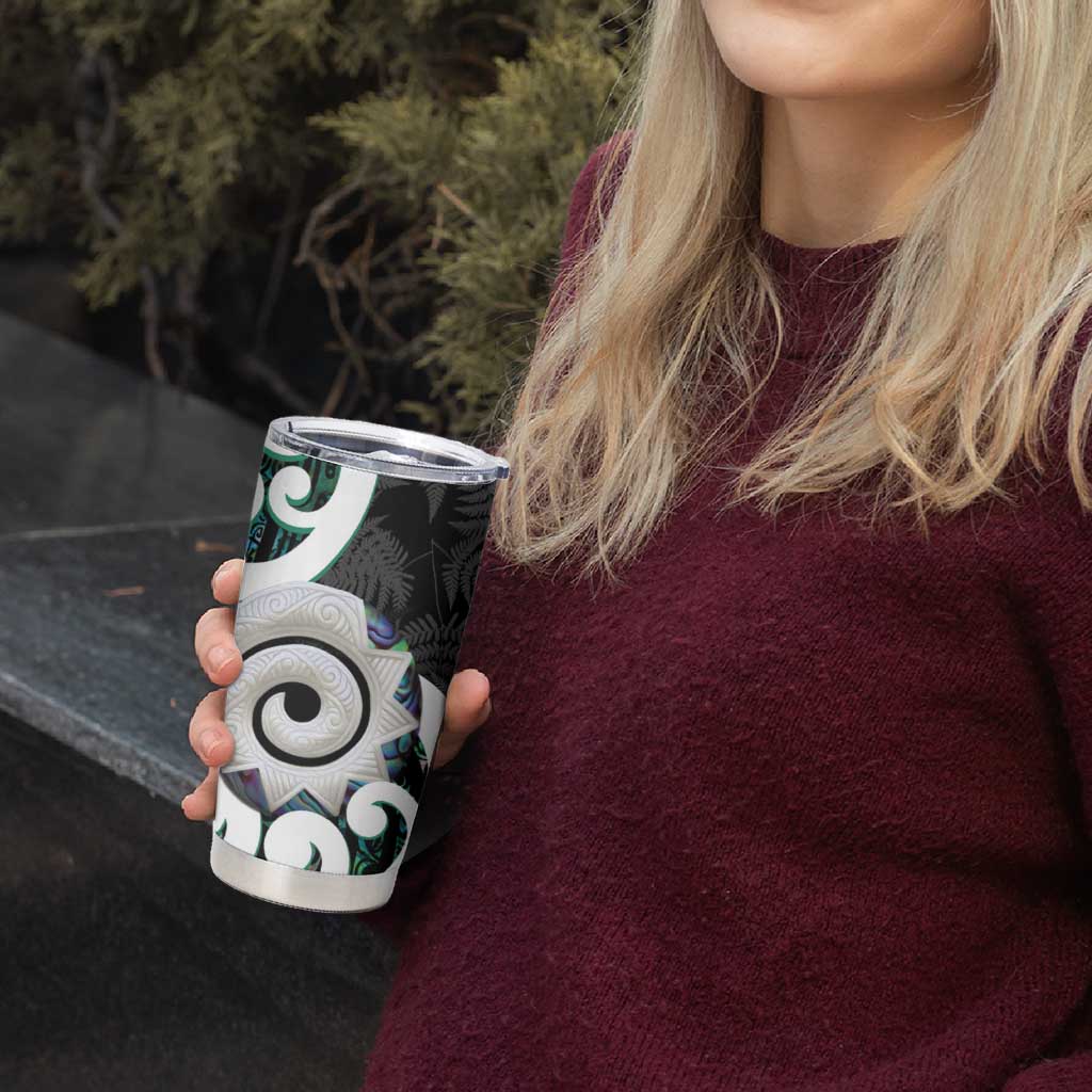 Aotearoa Koru Tumbler Cup Cyan Maori Paua Shell Mix Silver Fern