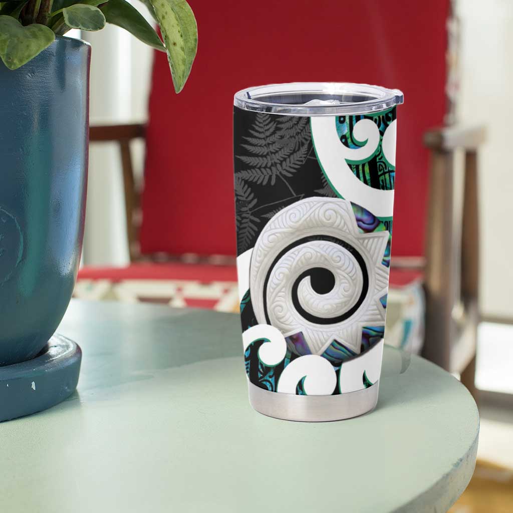 Aotearoa Koru Tumbler Cup Cyan Maori Paua Shell Mix Silver Fern