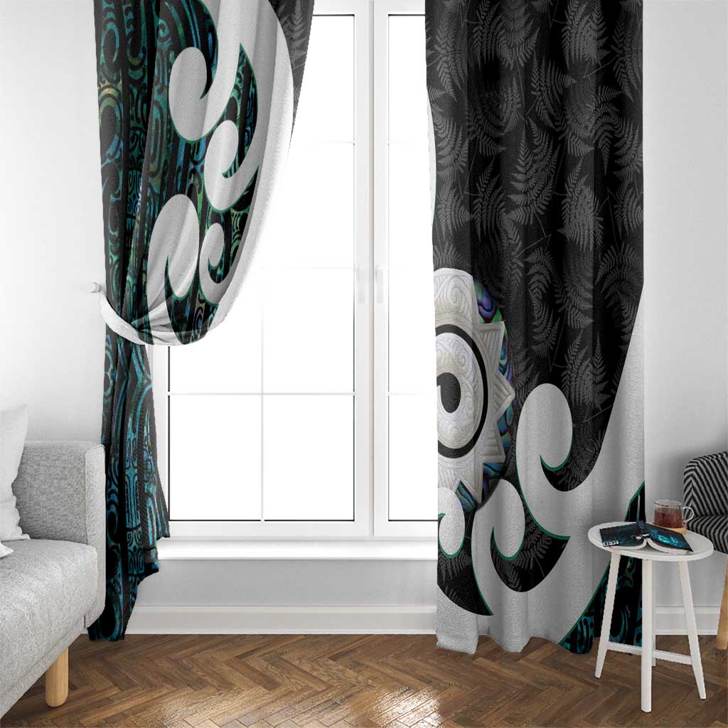 Aotearoa Koru Window Curtain Cyan Maori Paua Shell Mix Silver Fern