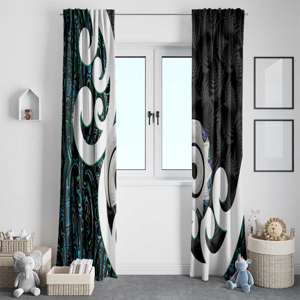 Aotearoa Koru Window Curtain Cyan Maori Paua Shell Mix Silver Fern