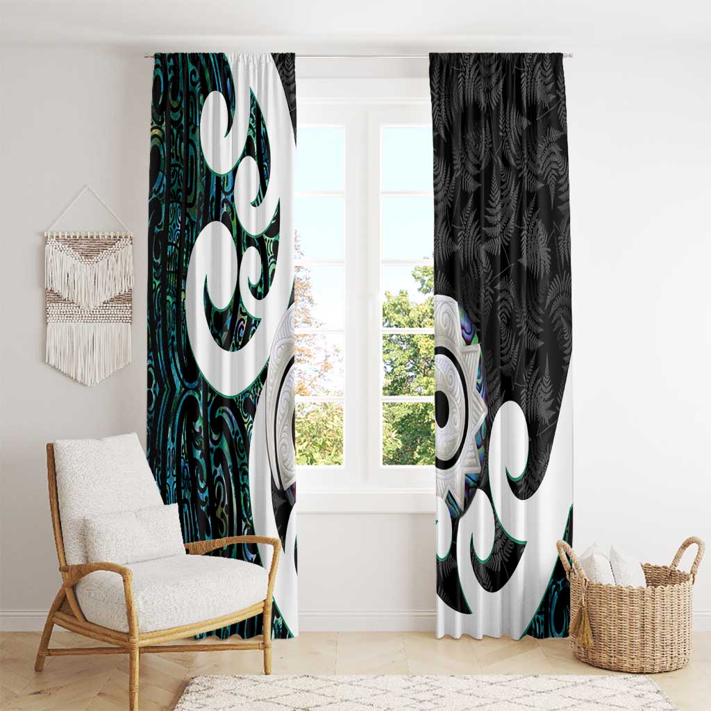 Aotearoa Koru Window Curtain Cyan Maori Paua Shell Mix Silver Fern