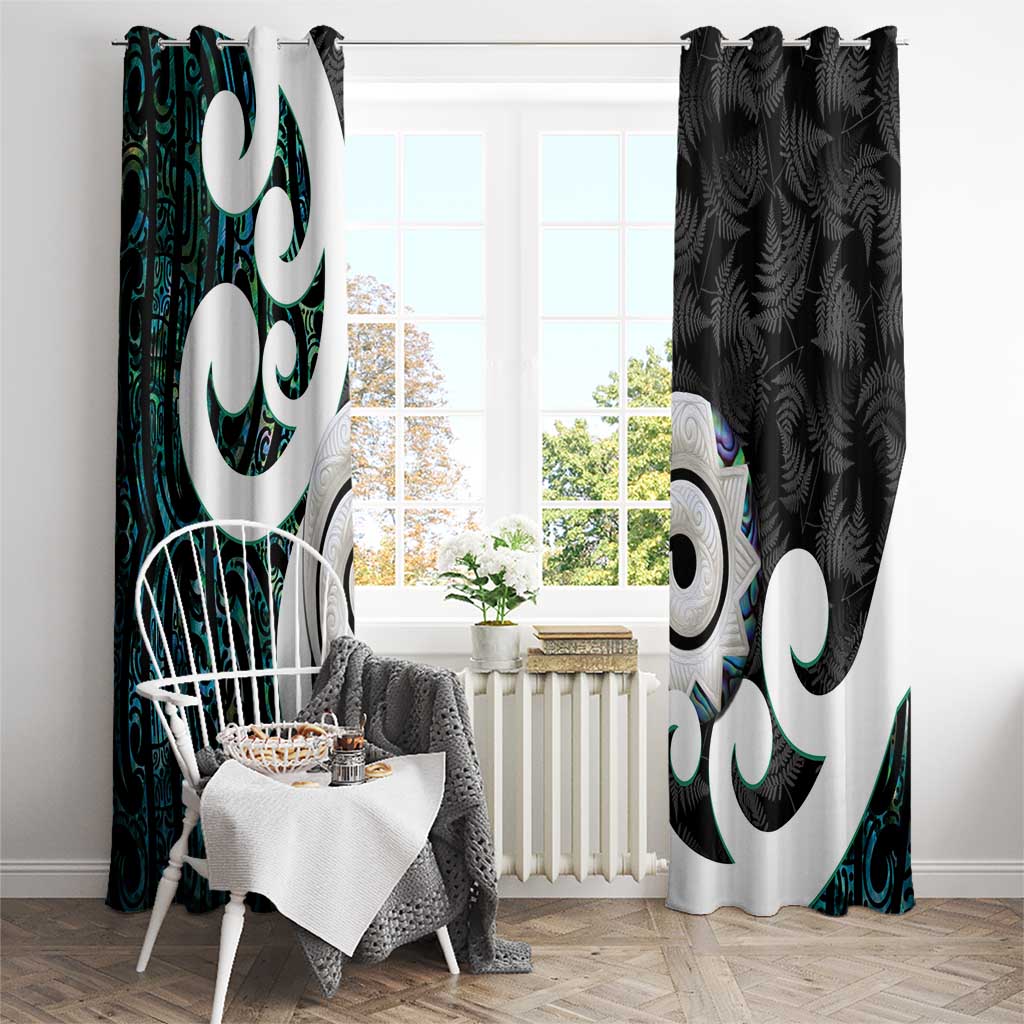 Aotearoa Koru Window Curtain Cyan Maori Paua Shell Mix Silver Fern