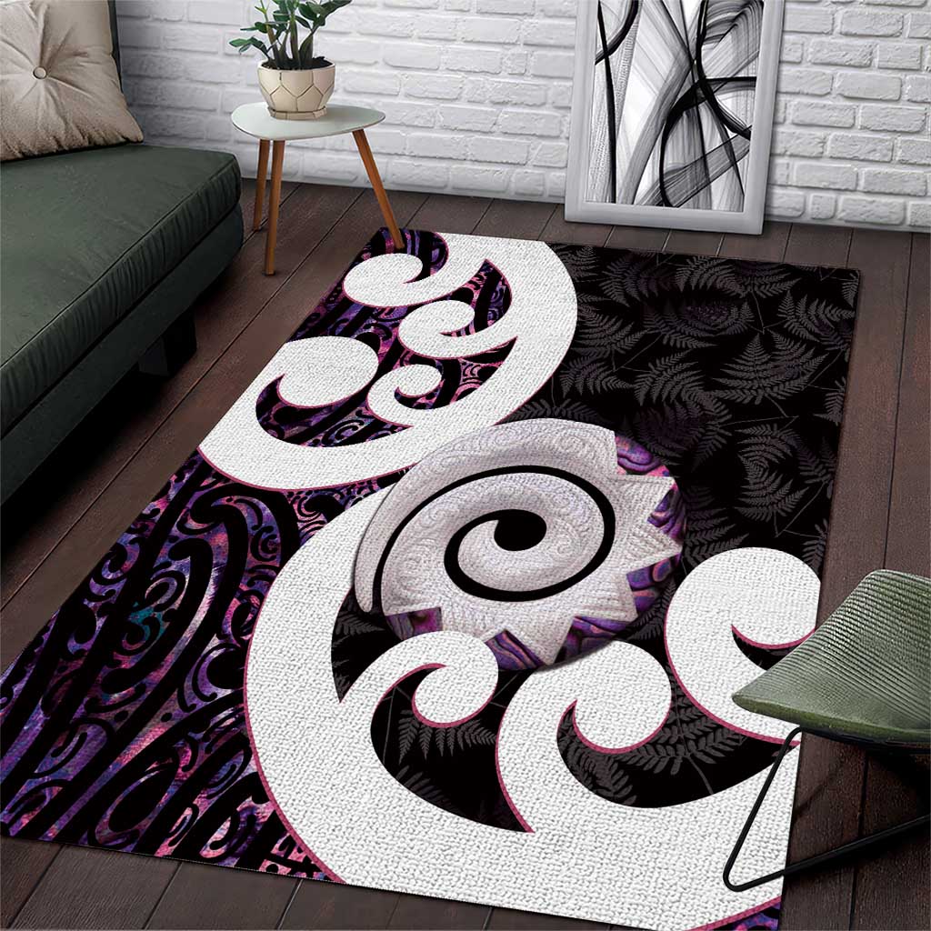 Aotearoa Koru Area Rug Purple Maori Paua Shell Mix Silver Fern - Vibe Hoodie Shop