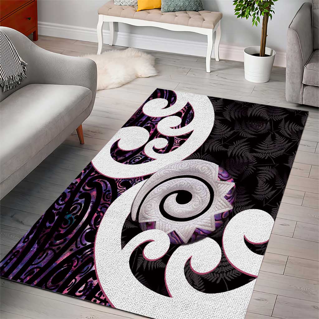 Aotearoa Koru Area Rug Purple Maori Paua Shell Mix Silver Fern - Vibe Hoodie Shop