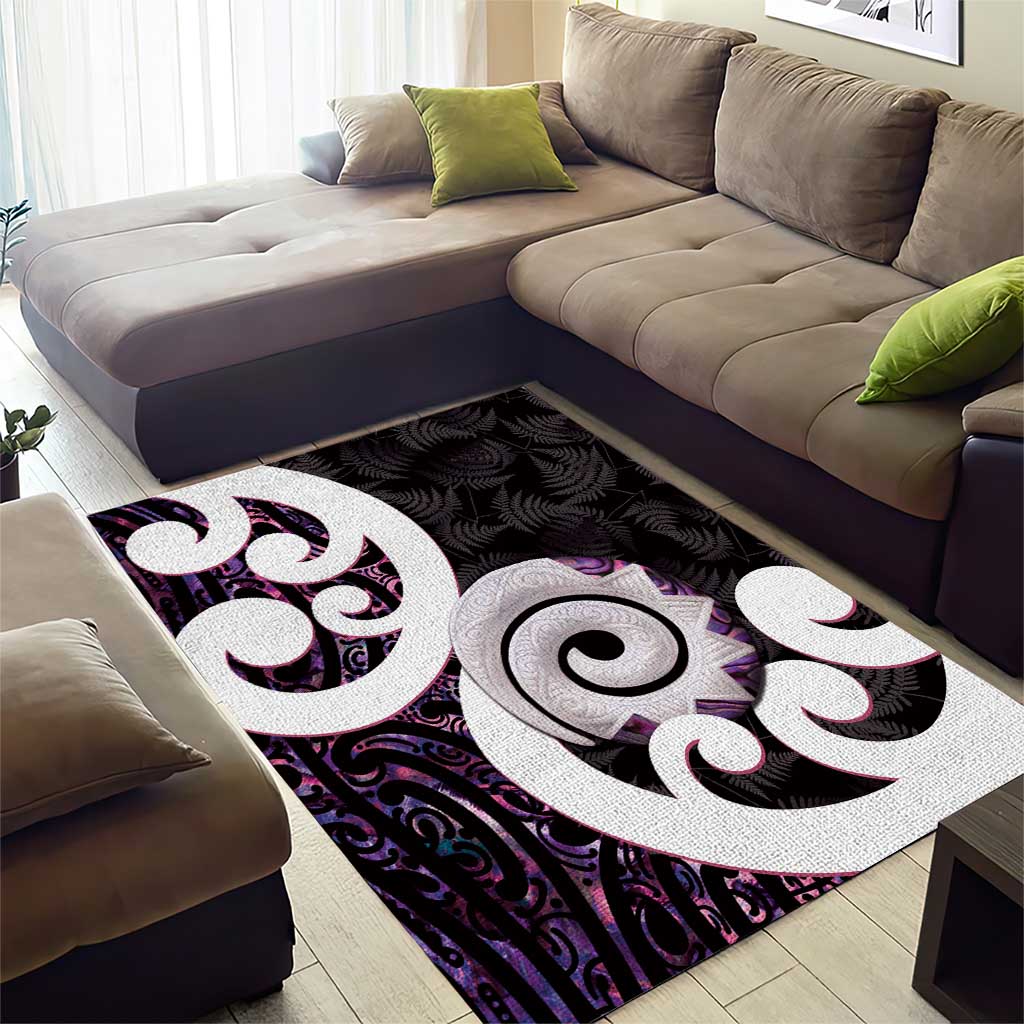 Aotearoa Koru Area Rug Purple Maori Paua Shell Mix Silver Fern - Vibe Hoodie Shop