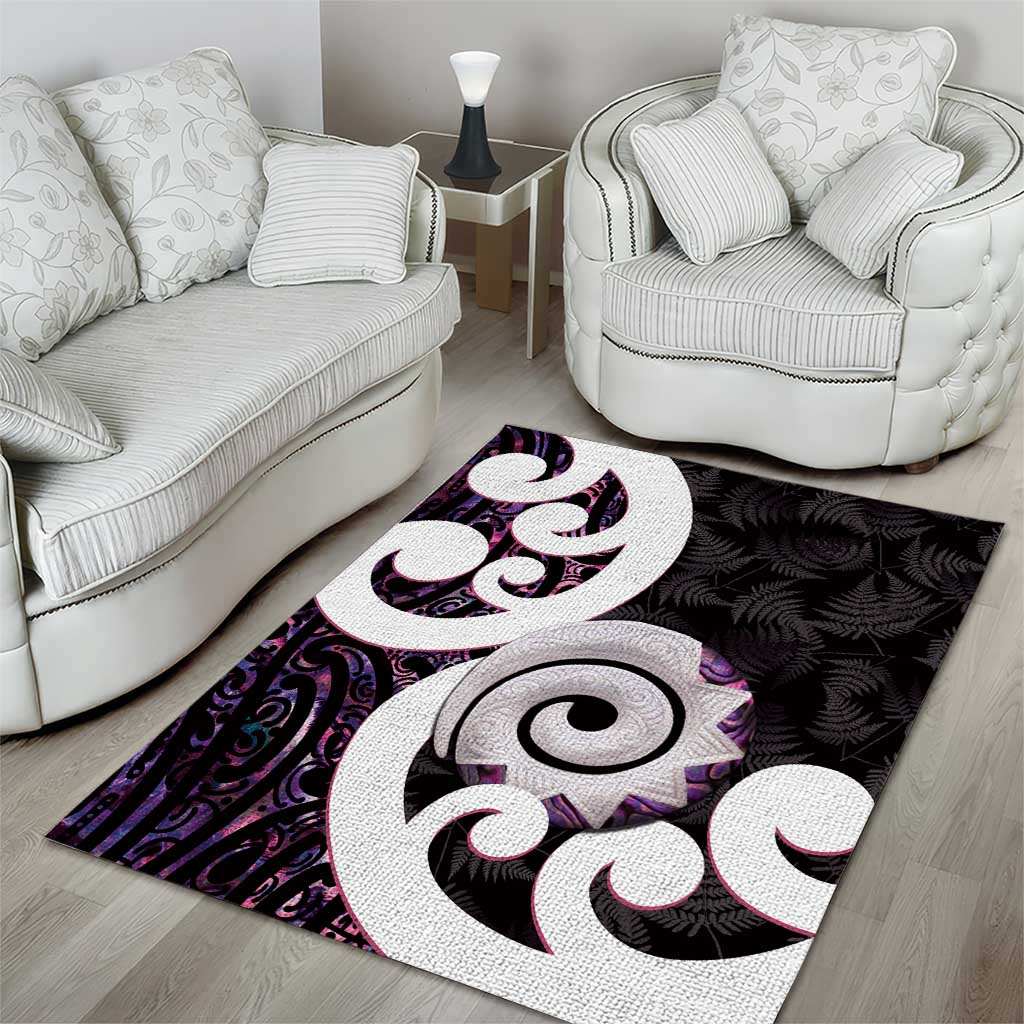 Aotearoa Koru Area Rug Purple Maori Paua Shell Mix Silver Fern - Vibe Hoodie Shop