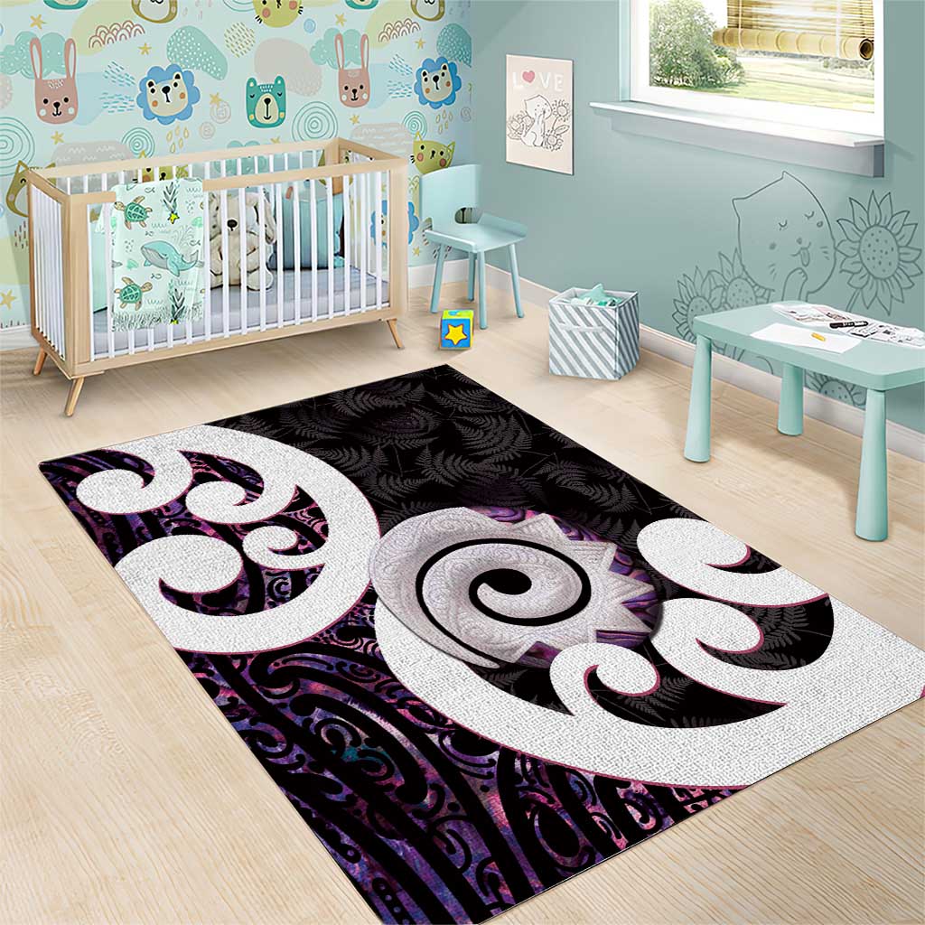 Aotearoa Koru Area Rug Purple Maori Paua Shell Mix Silver Fern - Vibe Hoodie Shop