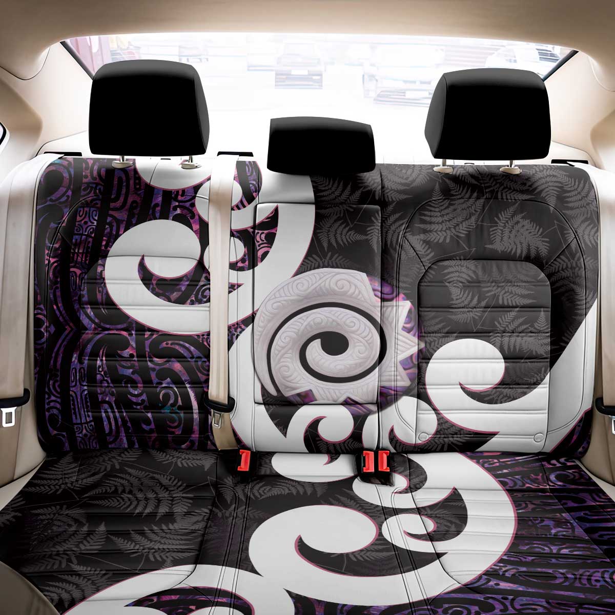 Aotearoa Koru Back Car Seat Cover Purple Maori Paua Shell Mix Silver Fern