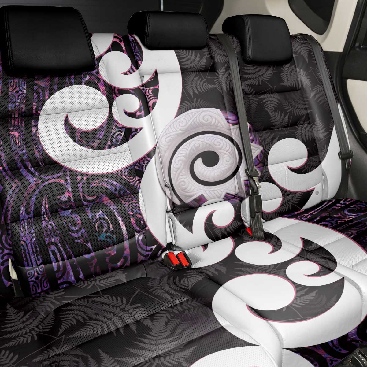 Aotearoa Koru Back Car Seat Cover Purple Maori Paua Shell Mix Silver Fern