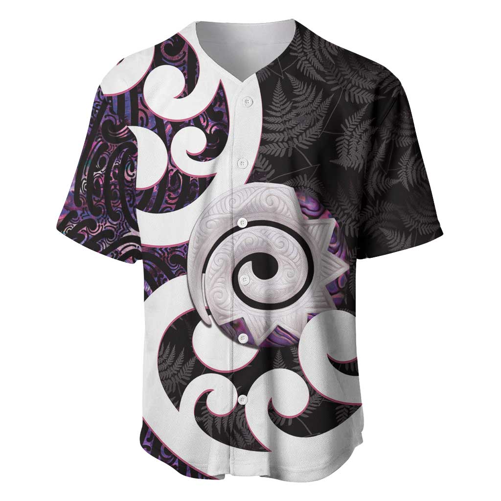 Aotearoa Koru Baseball Jersey Purple Maori Paua Shell Mix Silver Fern - Vibe Hoodie Shop