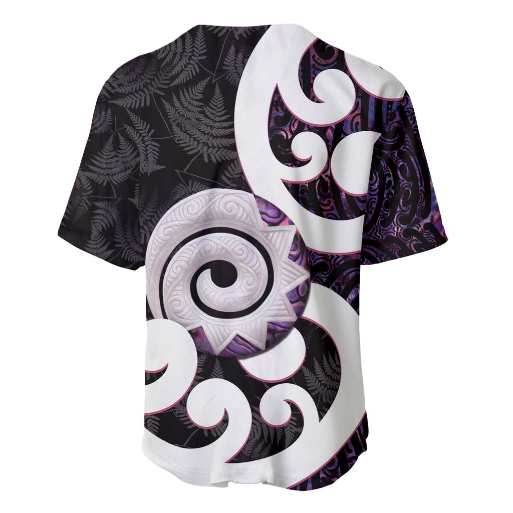 Aotearoa Koru Baseball Jersey Purple Maori Paua Shell Mix Silver Fern - Vibe Hoodie Shop