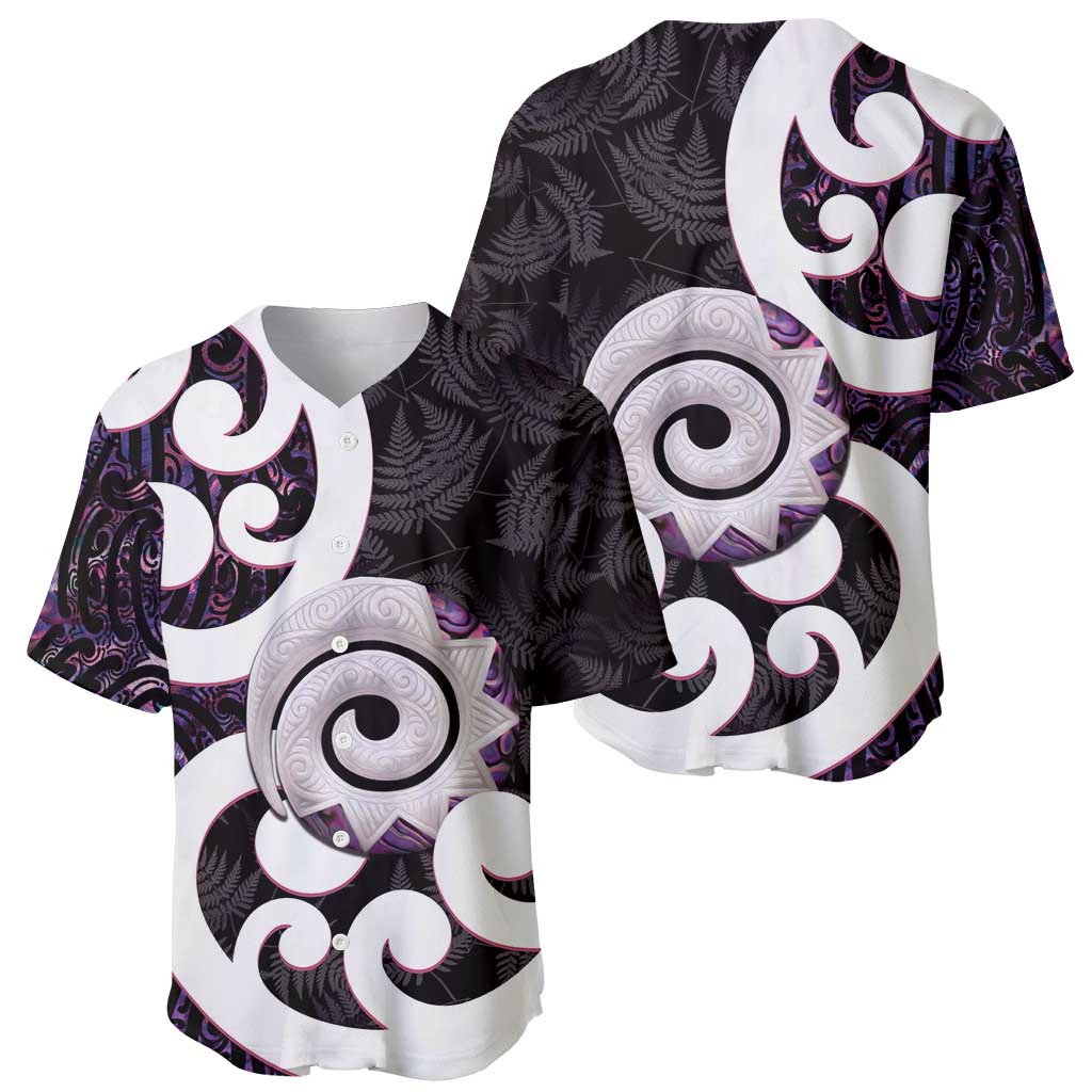 Aotearoa Koru Baseball Jersey Purple Maori Paua Shell Mix Silver Fern - Vibe Hoodie Shop