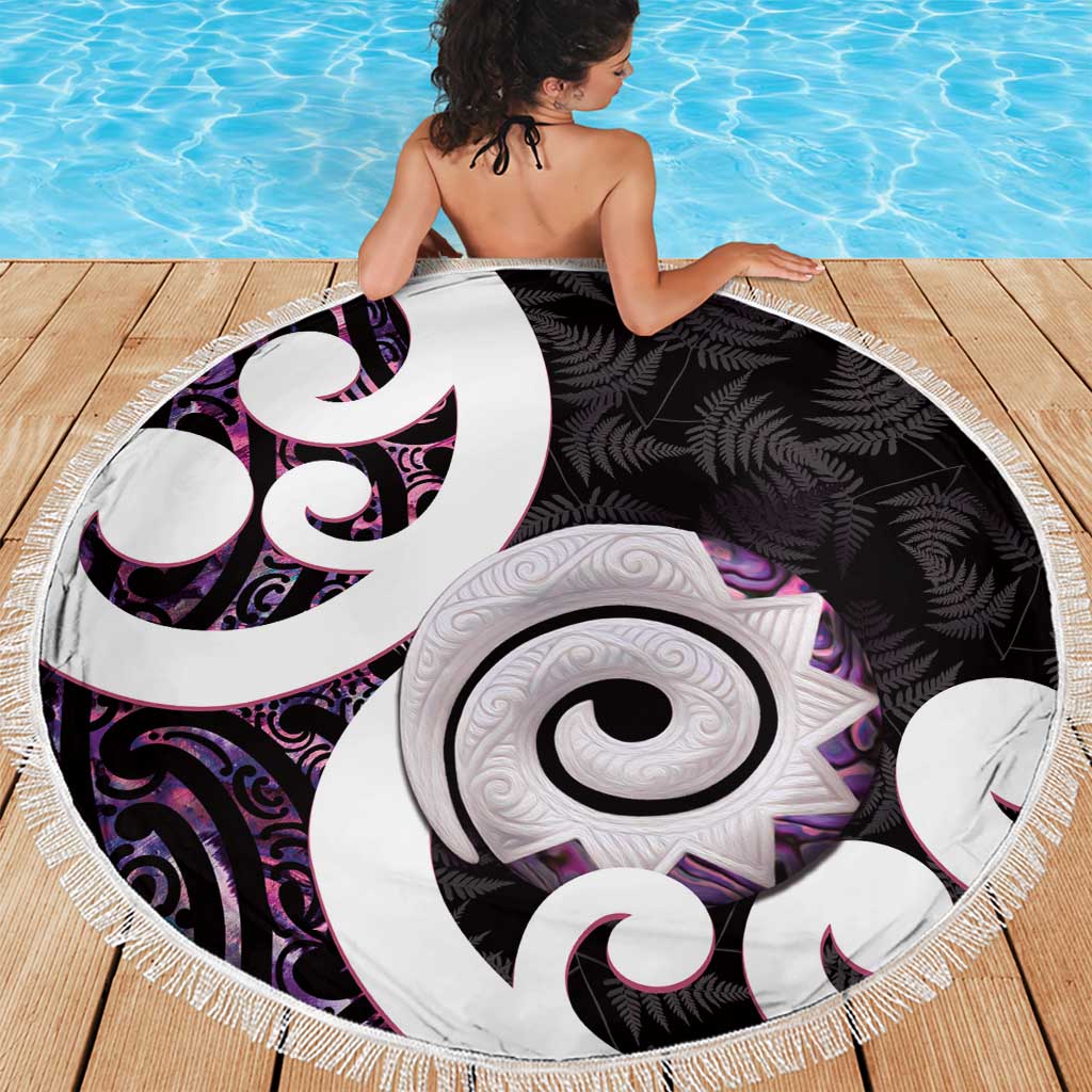 Aotearoa Koru Beach Blanket Purple Maori Paua Shell Mix Silver Fern