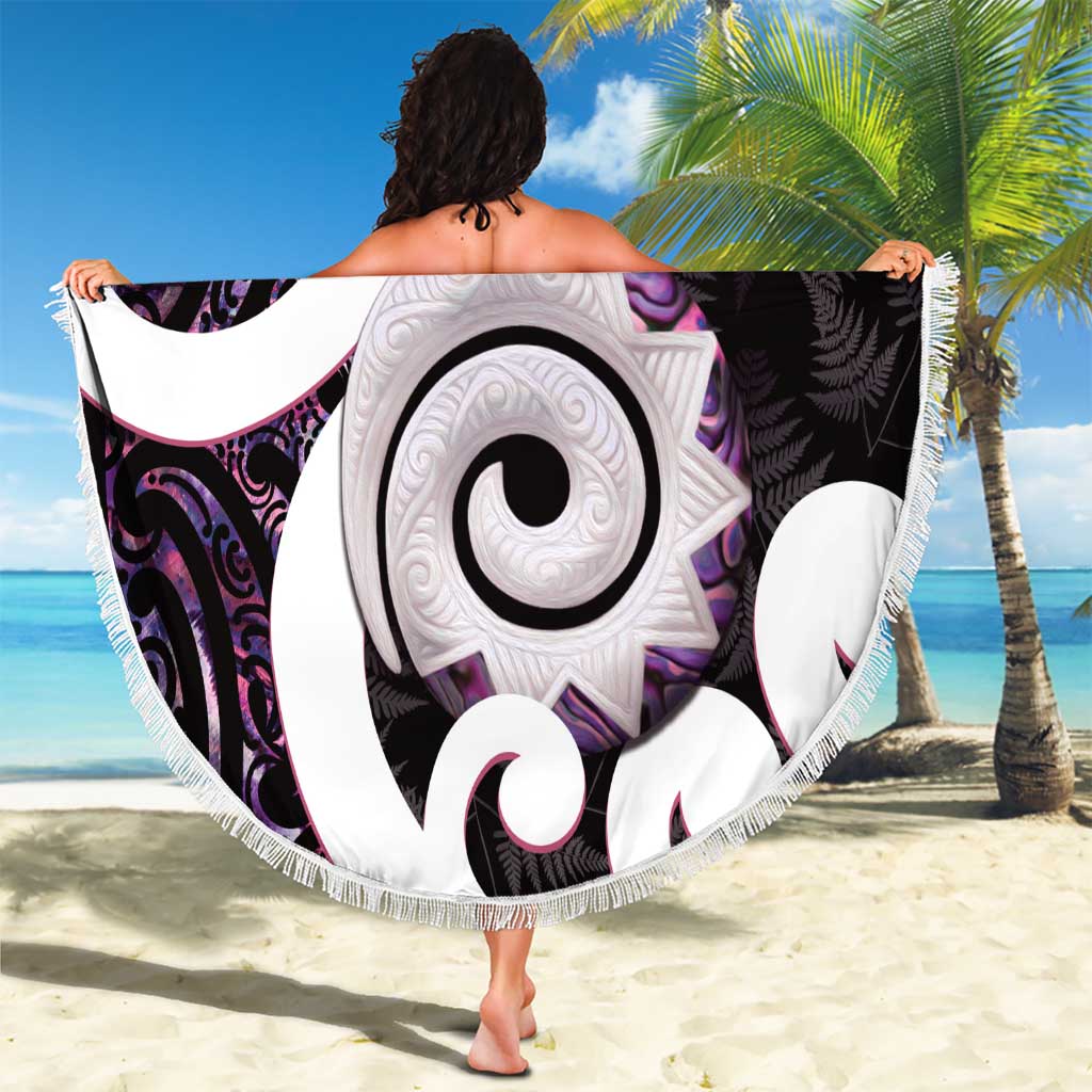 Aotearoa Koru Beach Blanket Purple Maori Paua Shell Mix Silver Fern