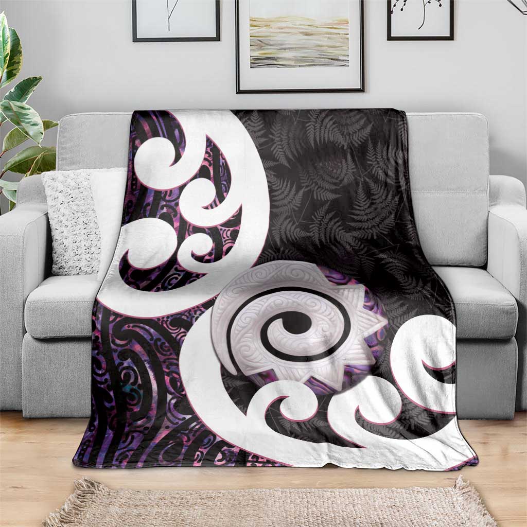 Aotearoa Koru Blanket Purple Maori Paua Shell Mix Silver Fern - Vibe Hoodie Shop