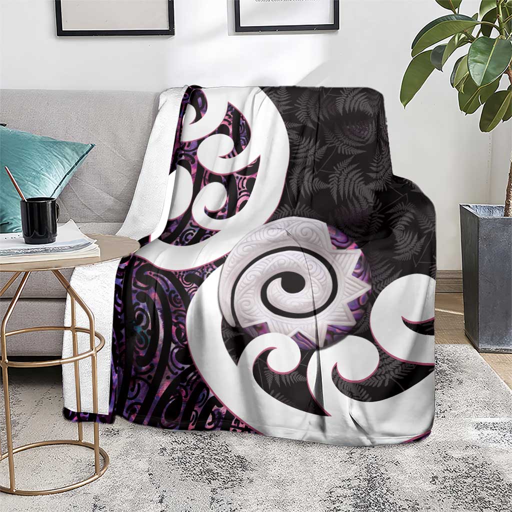 Aotearoa Koru Blanket Purple Maori Paua Shell Mix Silver Fern - Vibe Hoodie Shop