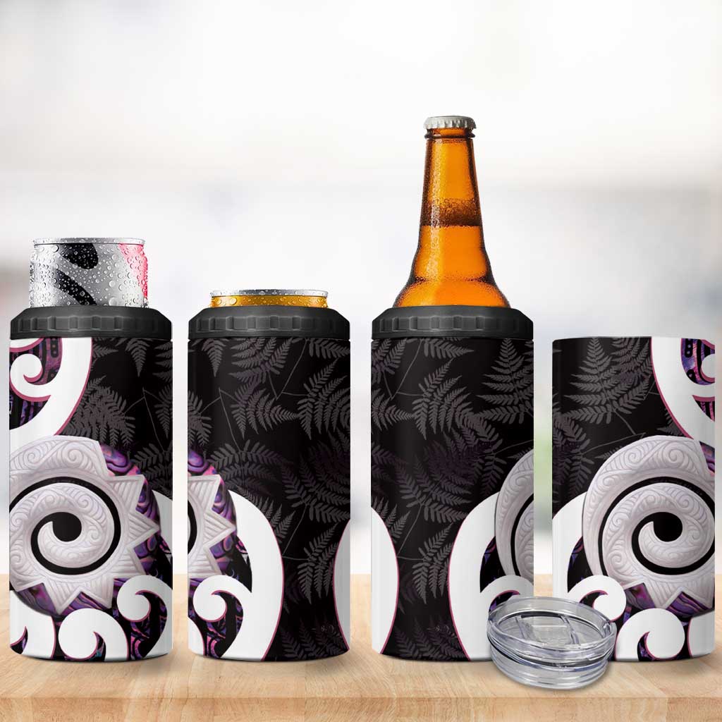 Aotearoa Koru 4 in 1 Can Cooler Tumbler Purple Maori Paua Shell Mix Silver Fern