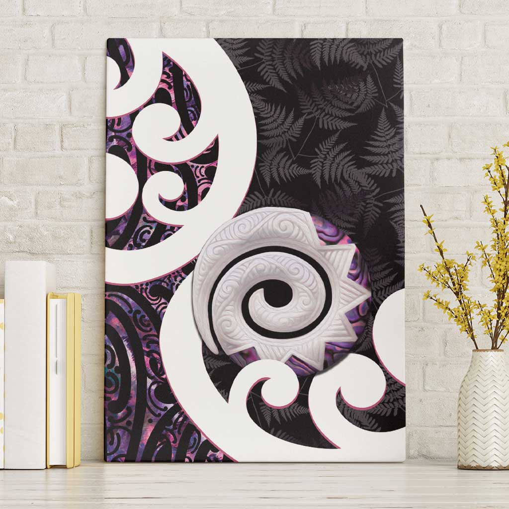 Aotearoa Koru Canvas Wall Art Purple Maori Paua Shell Mix Silver Fern