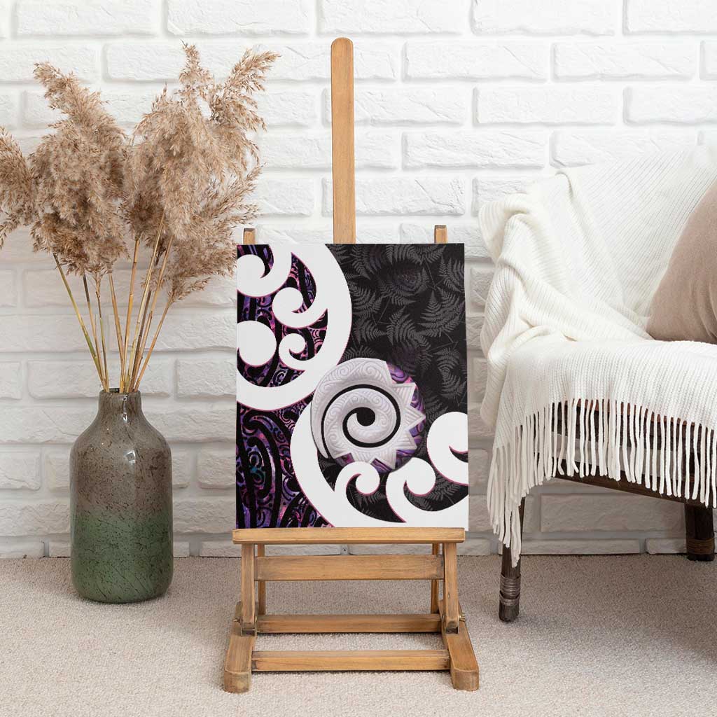 Aotearoa Koru Canvas Wall Art Purple Maori Paua Shell Mix Silver Fern