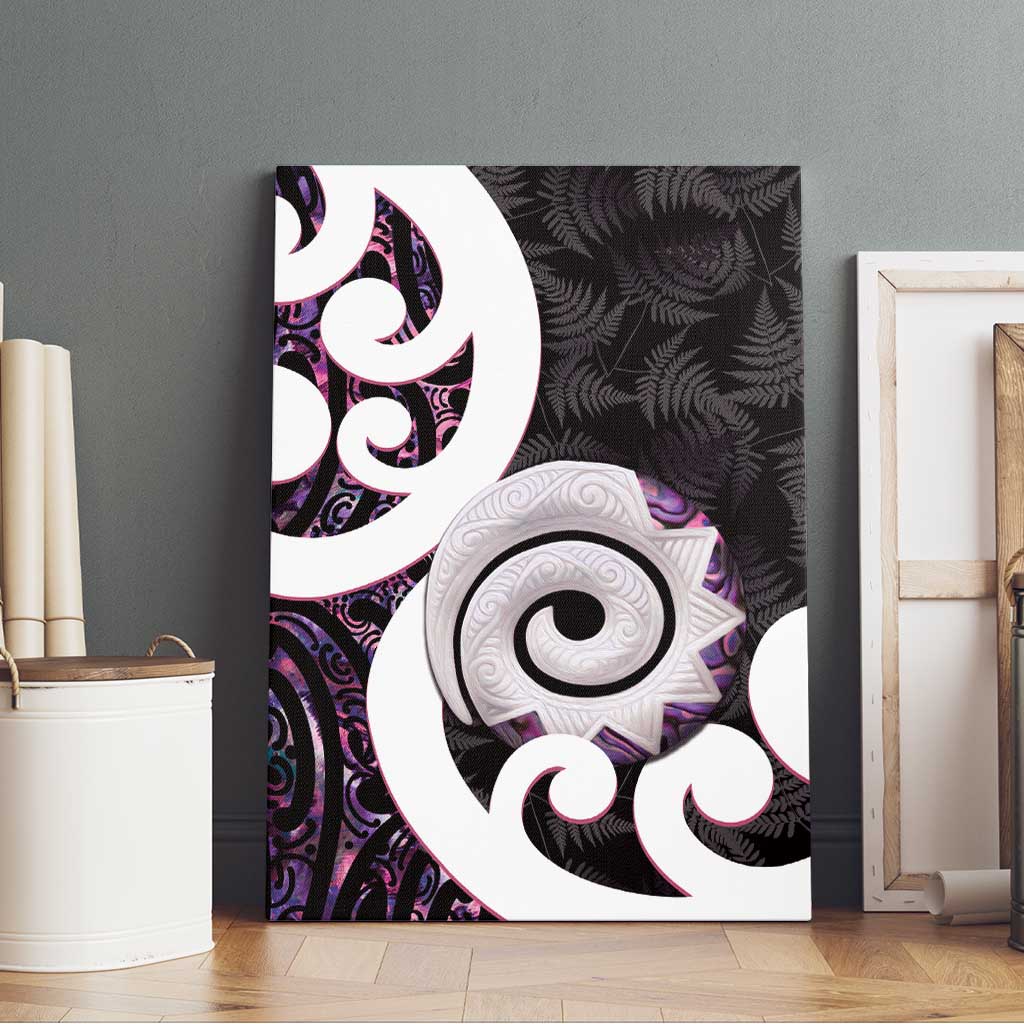 Aotearoa Koru Canvas Wall Art Purple Maori Paua Shell Mix Silver Fern