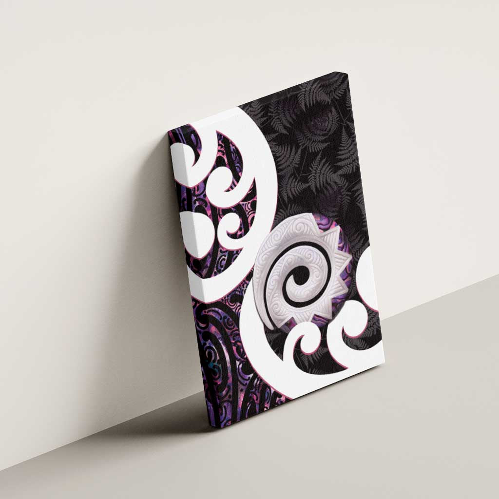 Aotearoa Koru Canvas Wall Art Purple Maori Paua Shell Mix Silver Fern