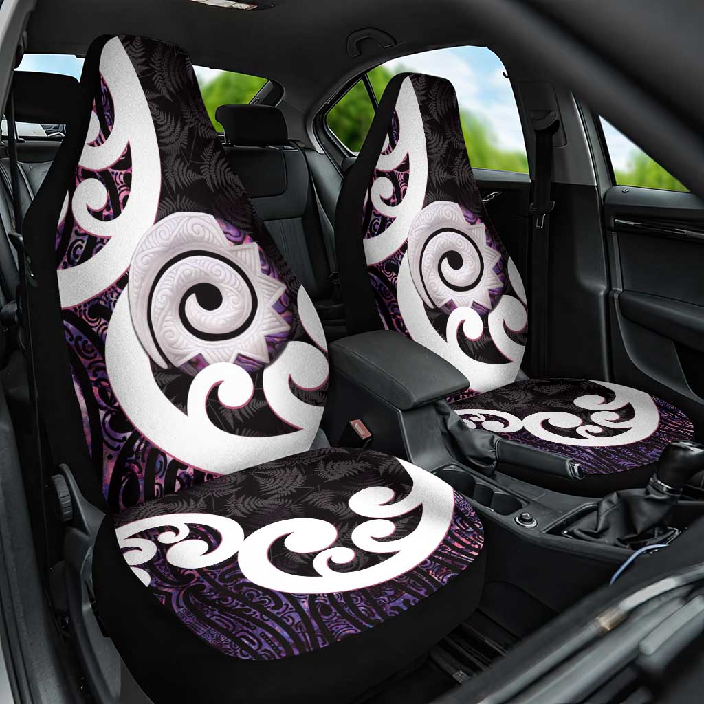 Aotearoa Koru Car Seat Cover Purple Maori Paua Shell Mix Silver Fern - Vibe Hoodie Shop