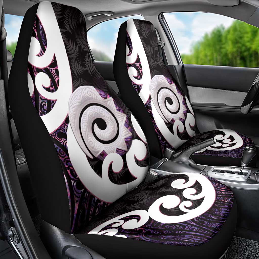 Aotearoa Koru Car Seat Cover Purple Maori Paua Shell Mix Silver Fern - Vibe Hoodie Shop