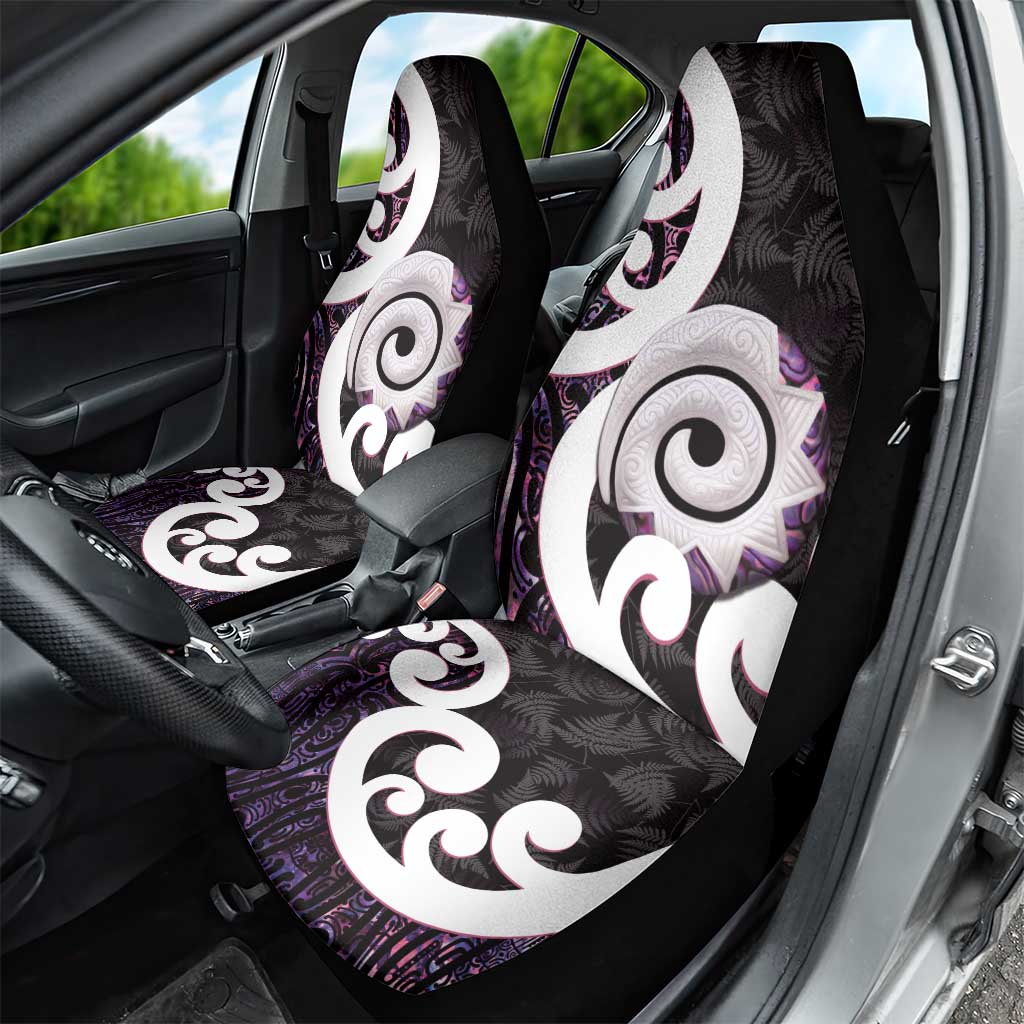 Aotearoa Koru Car Seat Cover Purple Maori Paua Shell Mix Silver Fern - Vibe Hoodie Shop